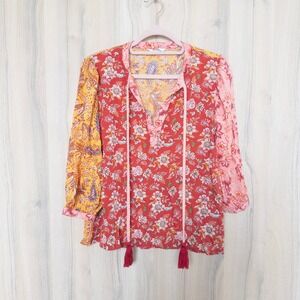 Rocks & Indigo Womens Floral Blouse Small Colorful Mixed Print Boho Peasant